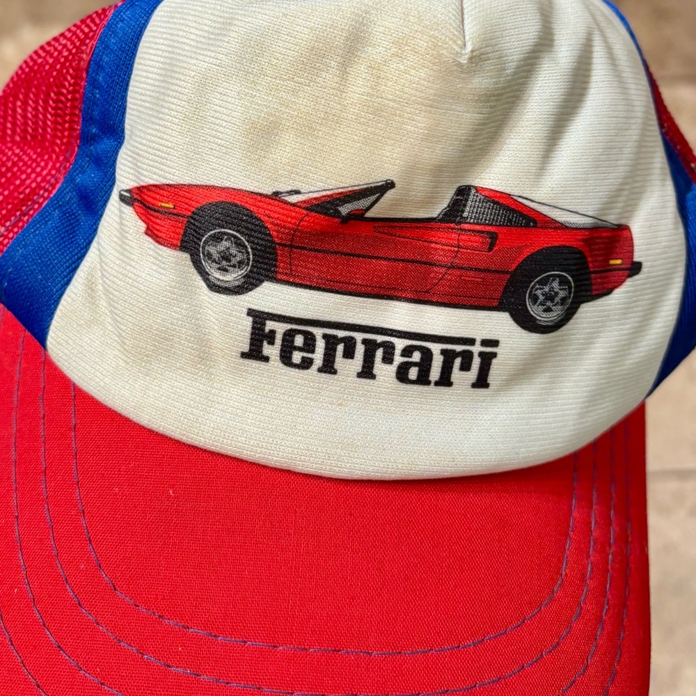 Vintage Ferrari Trucker Hat 80s Red Mesh Foam Snapback Made in Korea